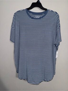 Time and Tru Women’s Blue & White Stripe Crewneck Tunic Tee XXXL (22)